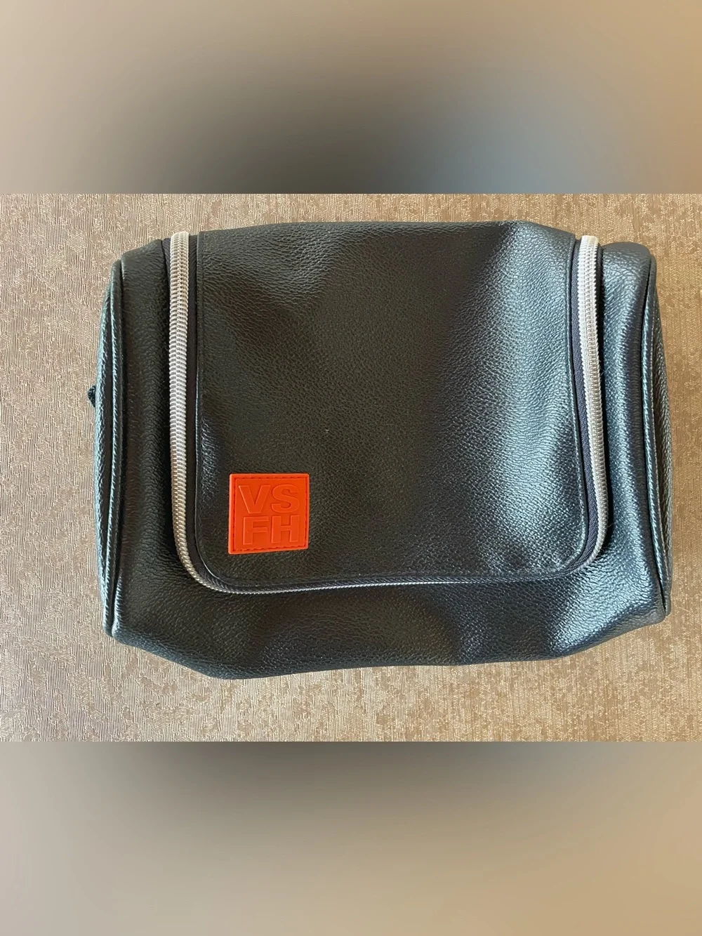 Black Cosmetic Travel Case with Orange Accent Patch